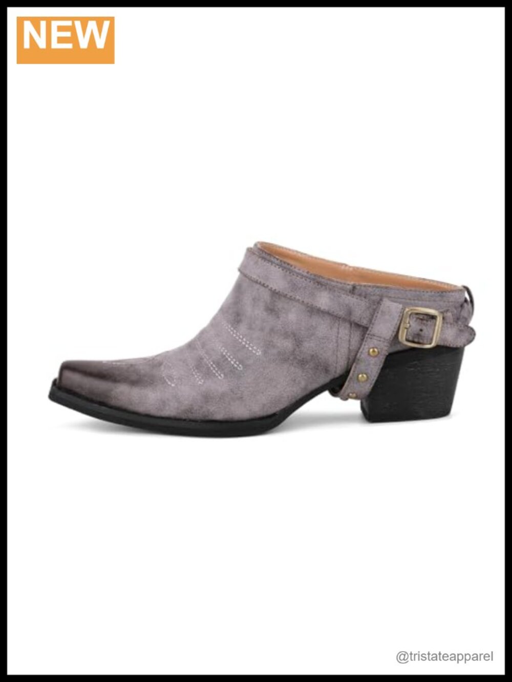 Western Mule Shoes Snip Toe Slip-On Clogs with Block Heel Distressed Faux